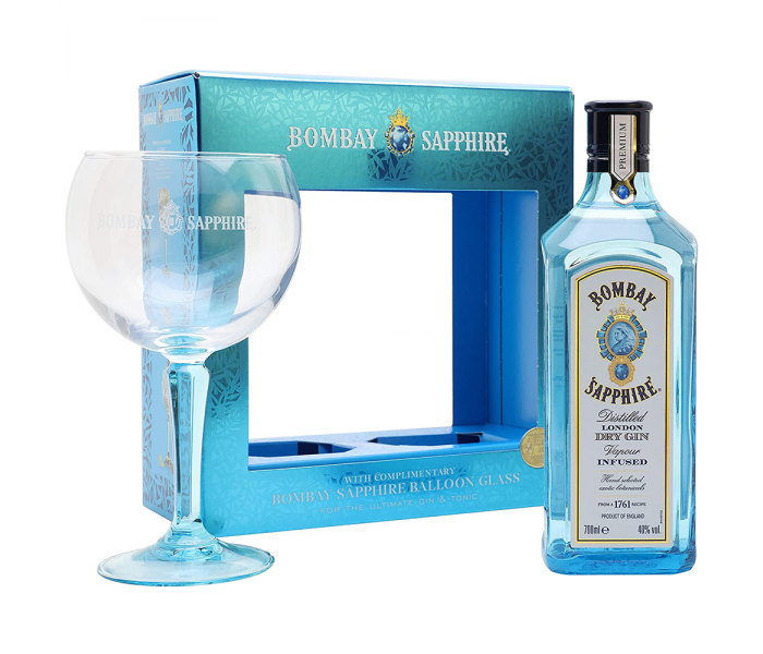 Gin Bombay Sapphire, 40%, 0.7L + Glass