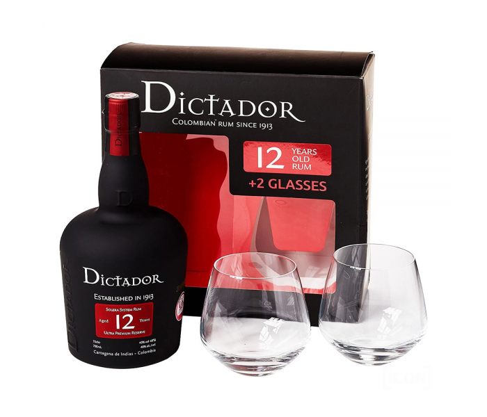 Rom Dictador 12Y + 2 Glasses, 40%, 0.7L